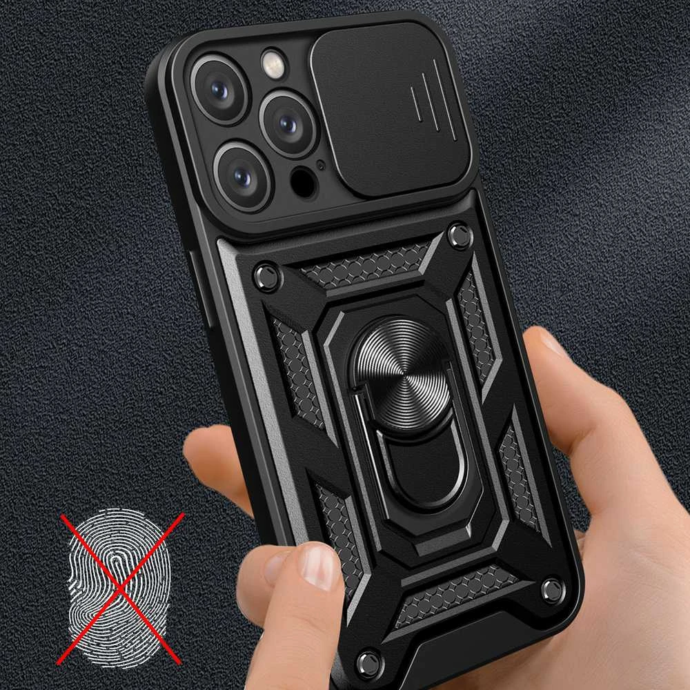 Hurtel Hybrid Armor Camshield Apple iPhone 16 Pro Max Armored Camera Cover and Stand – dėklas telefonui juodos spalvos