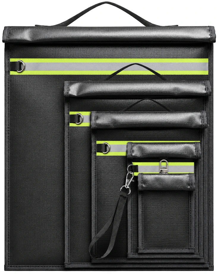 Hurtel Set of 5 Fireproof RFID Blocking Bags OTN-5R with Handle and Reflector - Juodas