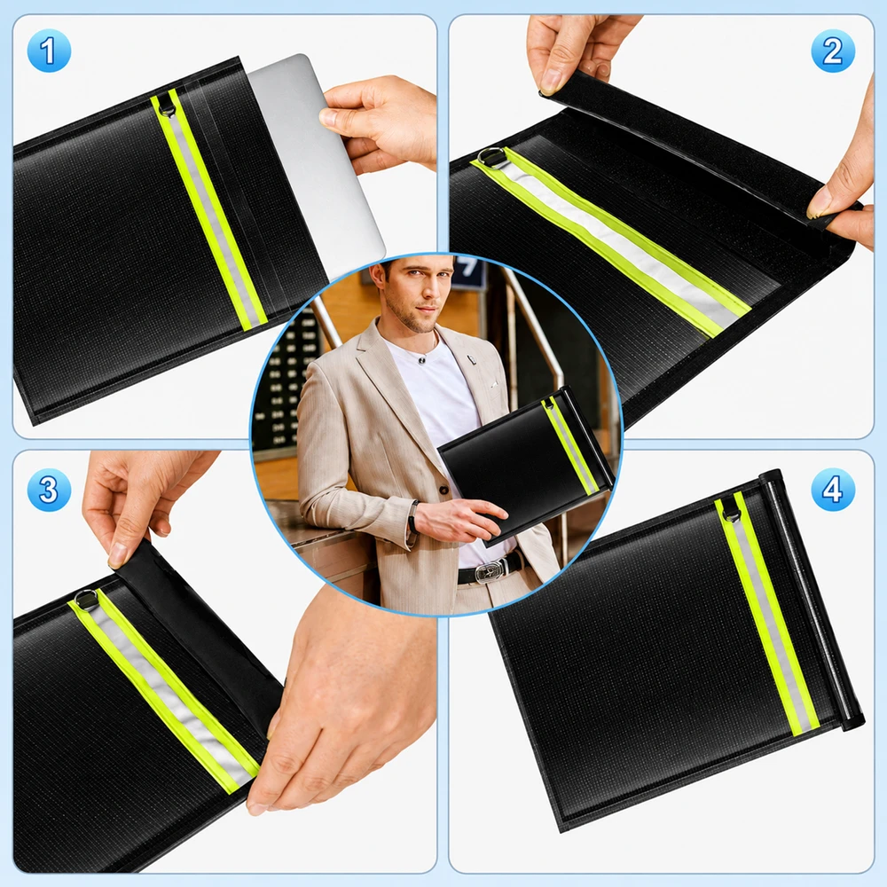 Hurtel Set of 5 Fireproof RFID Blocking Bags OTN-5R with Handle and Reflector - Juodas