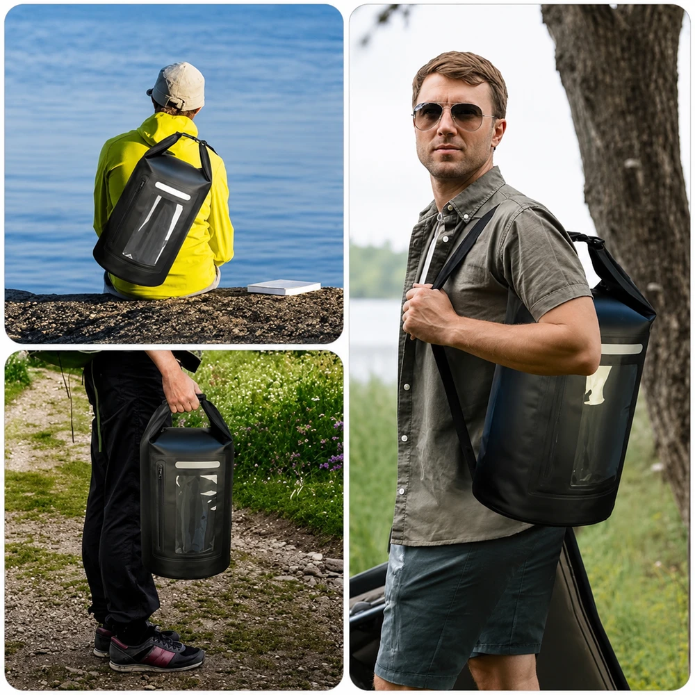 Hurtel WNA-15L waterproof bag for a 15 l sup kayak with an RFID blocking divider - juodas