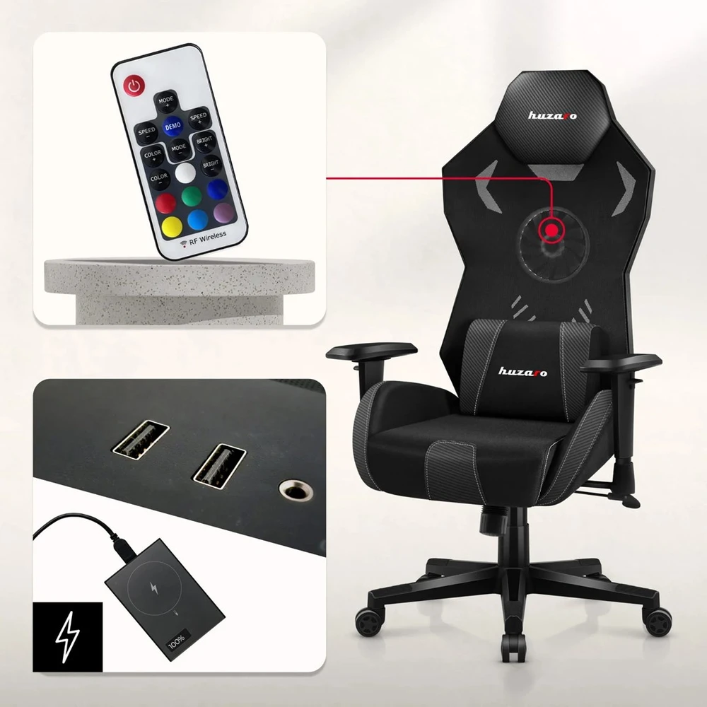 Huzaro Combat 7.6 RGB Juodas žaidimų kėdė su ventiliatoriumi
