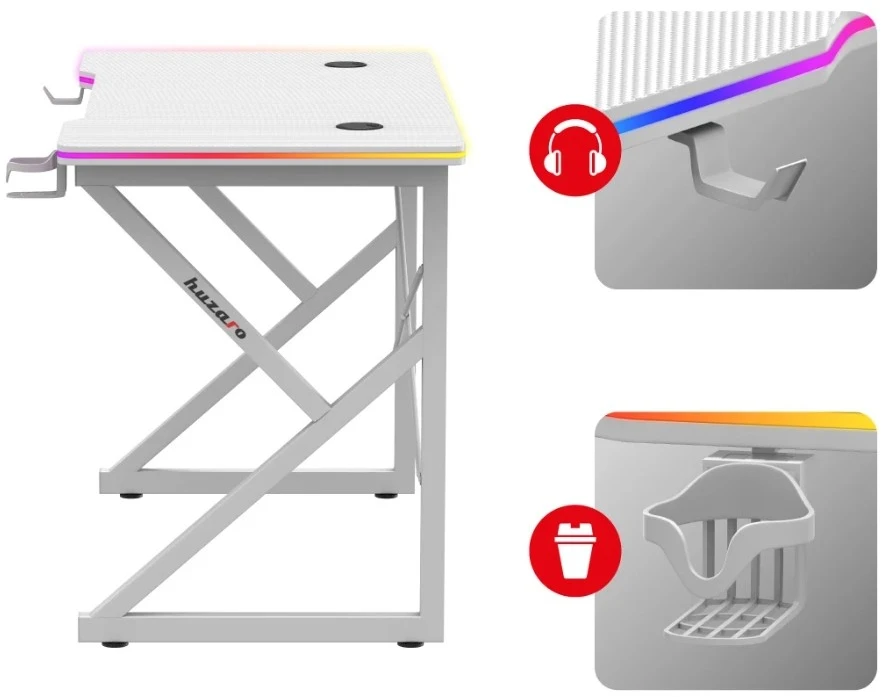 Žaidimų stalas „Huzaro Hero 1.7 RGB Baltas“, baltas