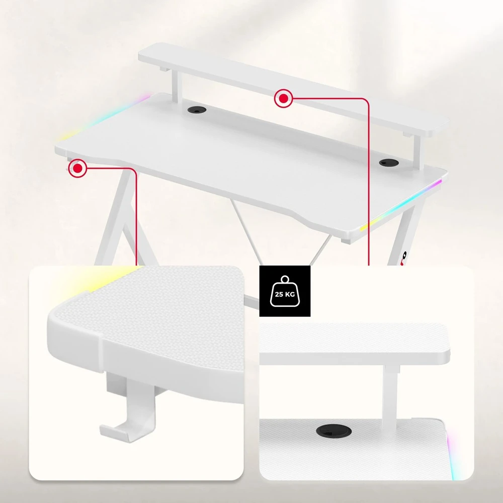 Huzaro Hero 1.9 RGB Baltas Gaming Desk