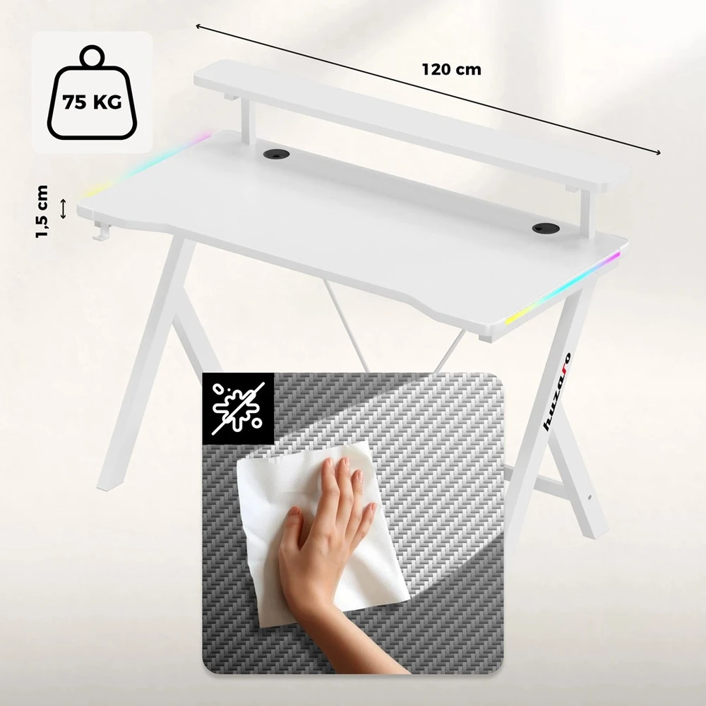 Huzaro Hero 1.9 RGB Baltas Gaming Desk