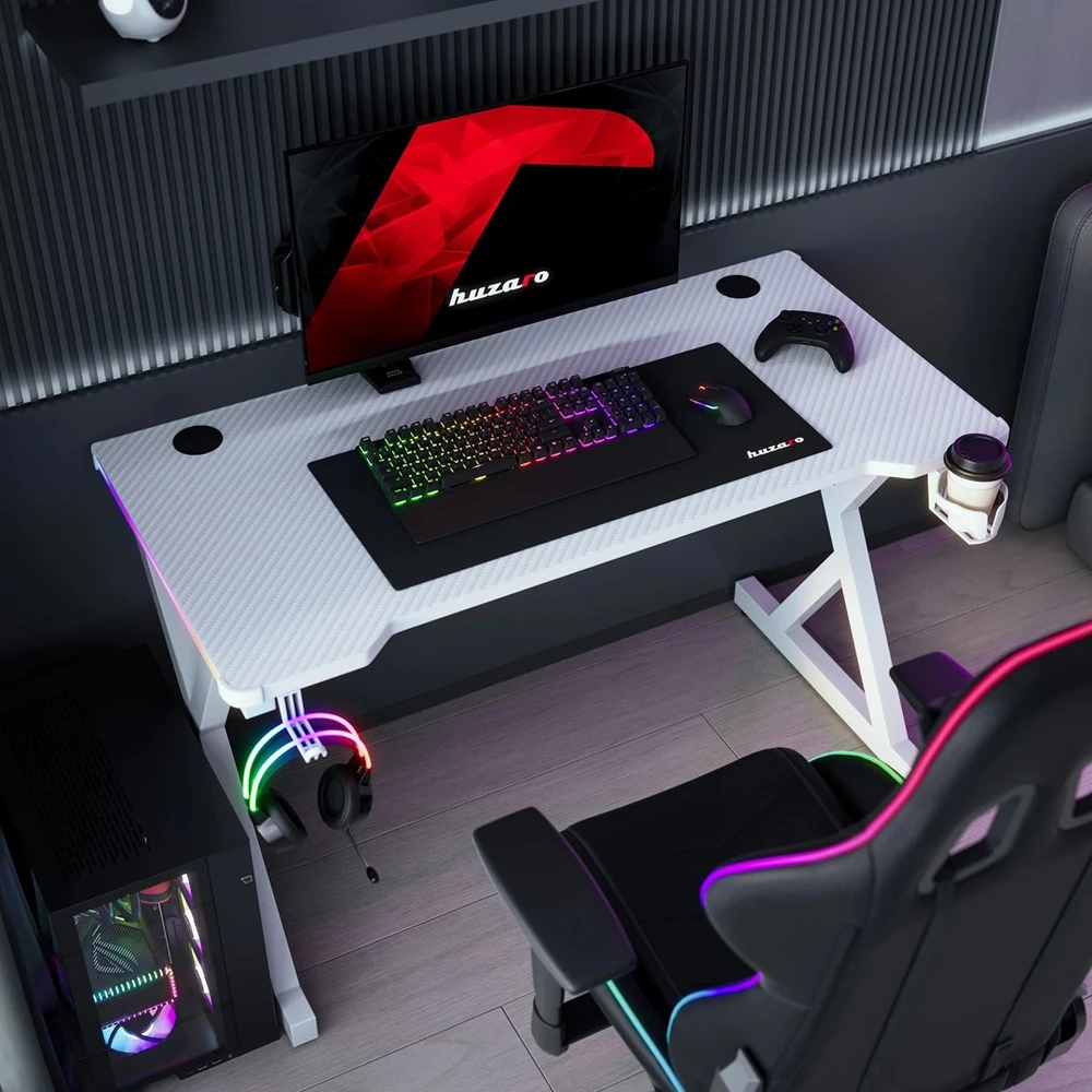 Huzaro Hero 2.3 RGB Gaming Desk baltas