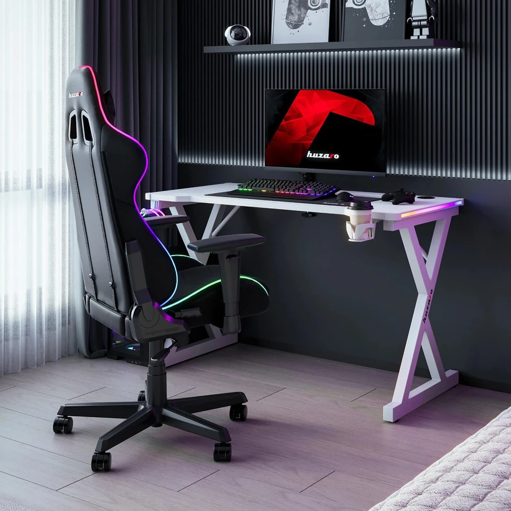 Huzaro Hero 2.3 RGB Gaming Desk baltas