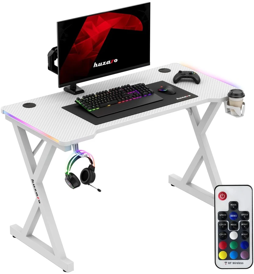 Huzaro Hero 2.3 RGB Gaming Desk baltas