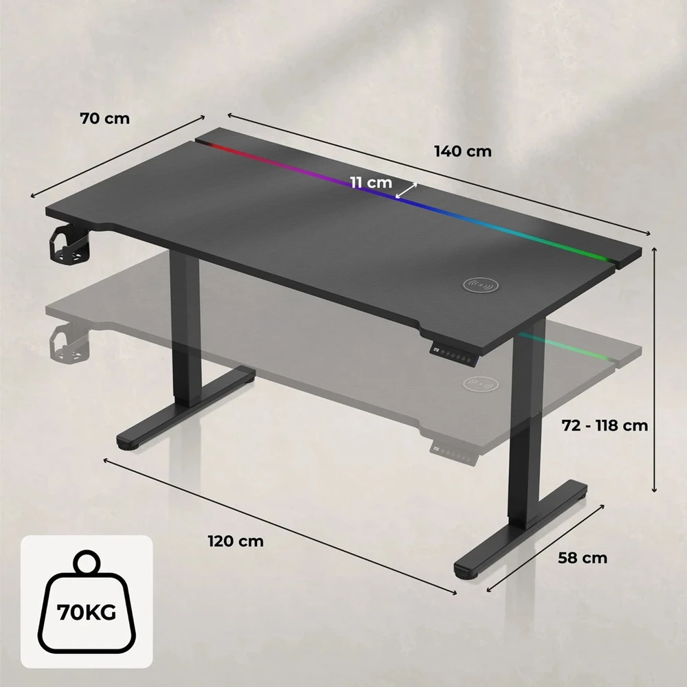 Huzaro Hero 8.7 RGB Electric Gaming Desk – Juodas