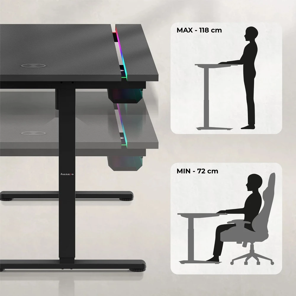 Huzaro Hero 8.7 RGB Electric Gaming Desk – Juodas