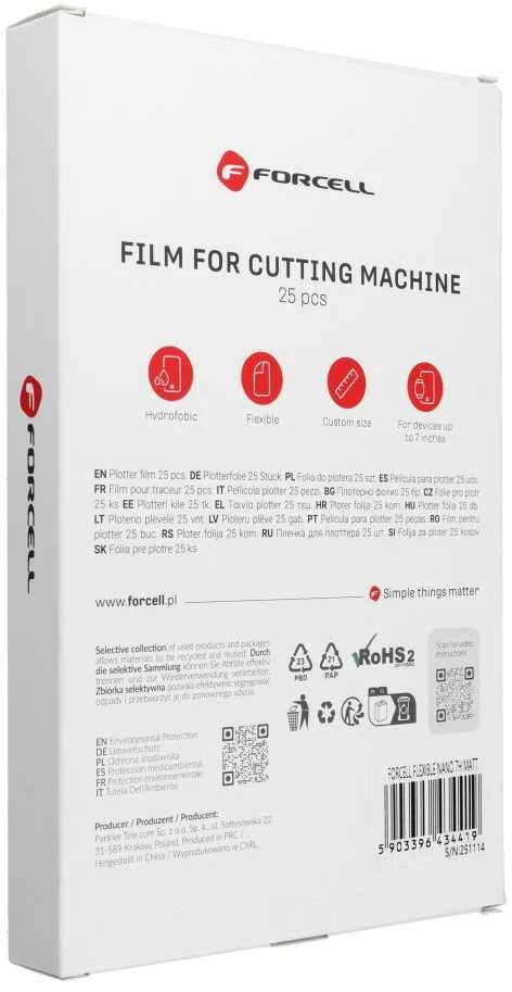 Hibridinės nano stiklo plėvelės pjaustymo mašinai Forcell F-Protect Flexible NANO 7H Matinis 196 x 125 mm 25 vnt.