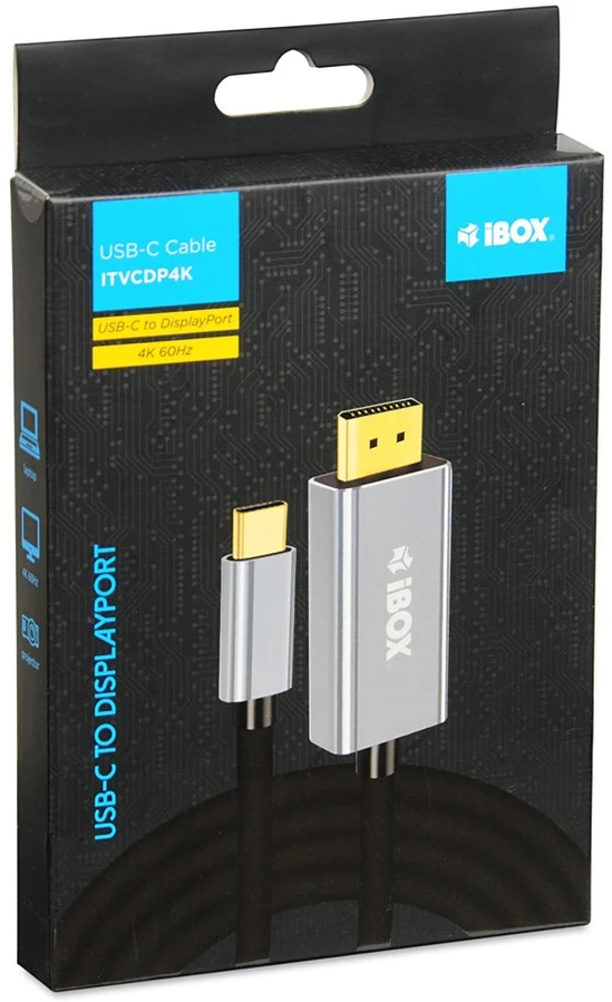 Adapteris - iBox ITVCDP4K 1.8m USB Type-C į DisplayPort 3840x2160 60Hz Juodas