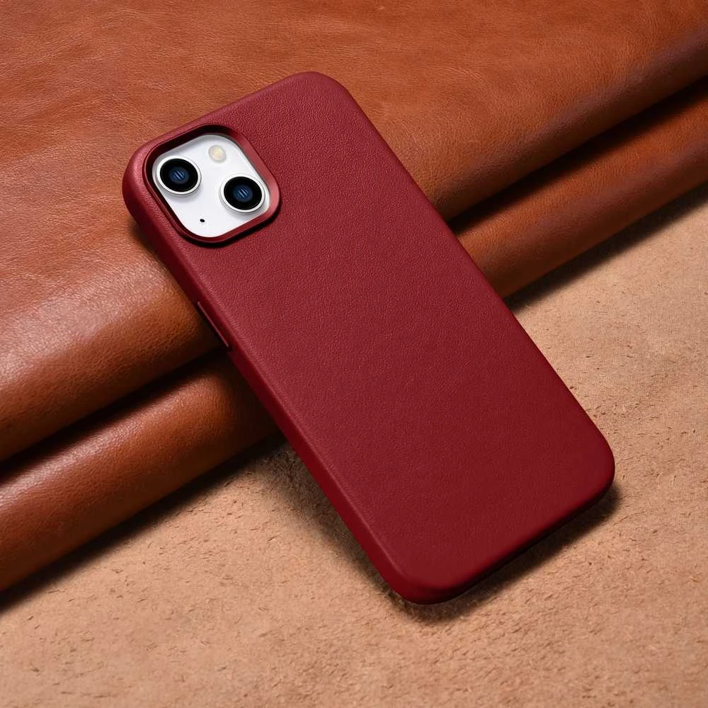 iCarer Leather made of natural leather Apple iPhone 14 Plus dėklas telefonui raudonos spalvos (compatible with MagSafe)