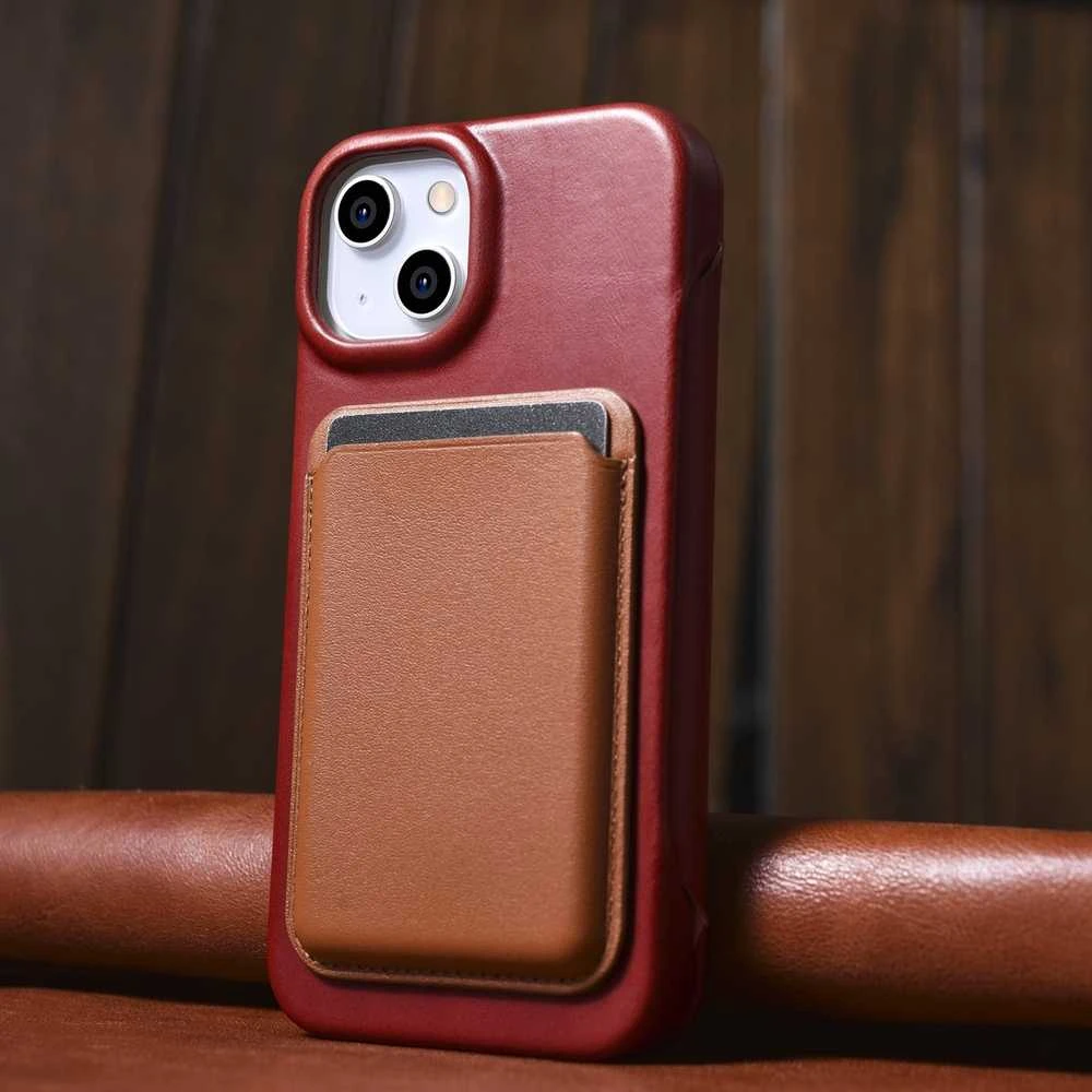 iCarer CE Oil Wax Premium Leather Apple iPhone 14 Plus Magnetic atverčiamas Leather MagSafe dėklas telefonui raudonos spalvos (AKI14220707-RD)