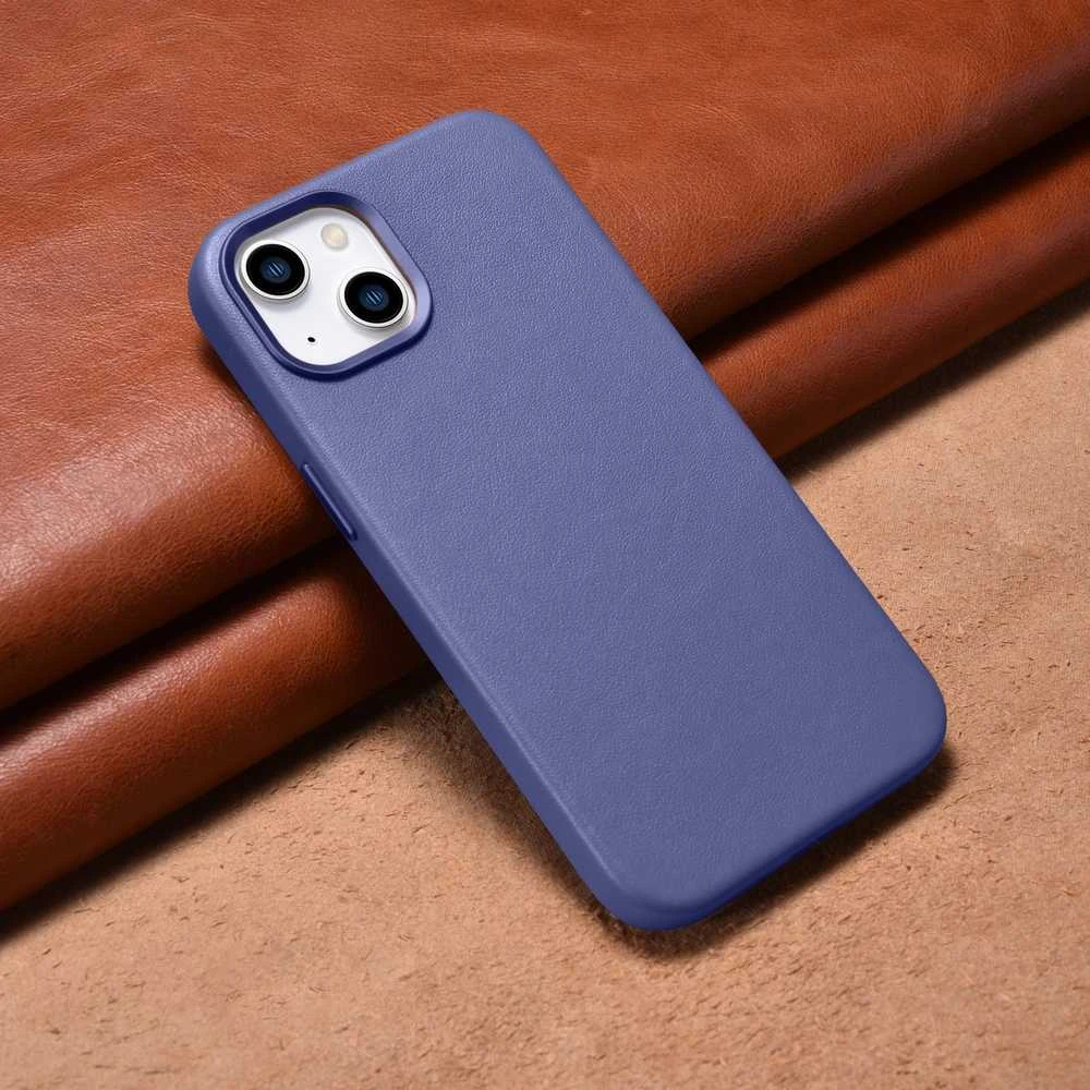 iCarer Leather Genuine Leather Apple iPhone 14 Plus Light dėklas telefonui violetinės spalvos (MagSafe Compatible)