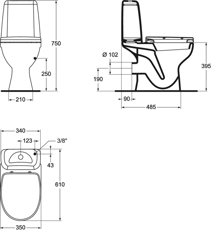Ideal_Standa tualeto stovas Vidima Korona W908001. su dangčiu. 350x610 mm