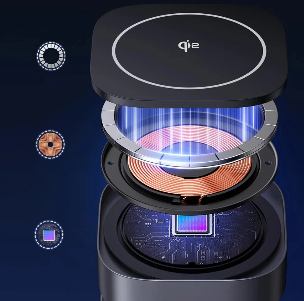 „Ugreen W702 3in1“ indukcinis įkroviklis su „MagSafe“ / „Qi2“ ir USB-C prievadu telefonui / ausinėms – juodos spalvos