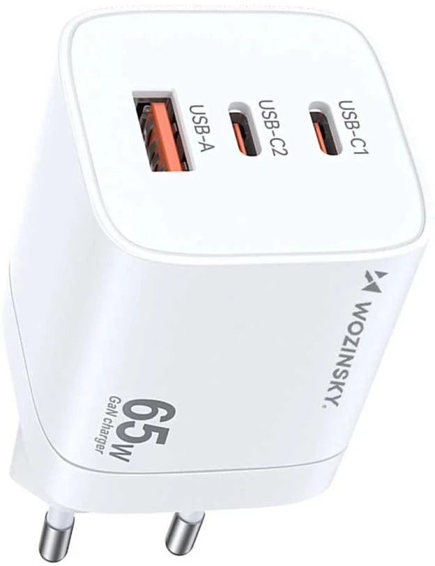Wozinsky CGWCW 65W GaN sieninis įkroviklis USB-A / 2 x USB-C - Baltas