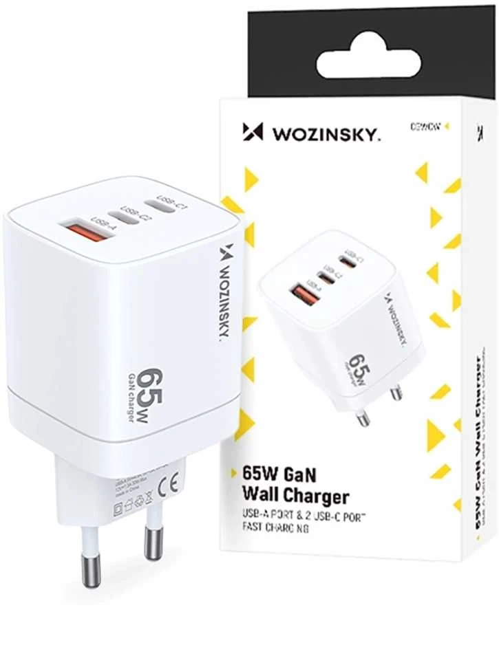 Wozinsky CGWCW 65W GaN sieninis įkroviklis USB-A / 2 x USB-C - Baltas