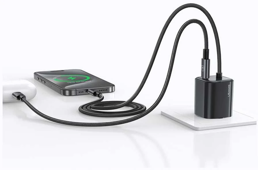 USAMS JC Series CC261 20W GaN Mini Fast Charger 2xUSB-C juodos spalvos