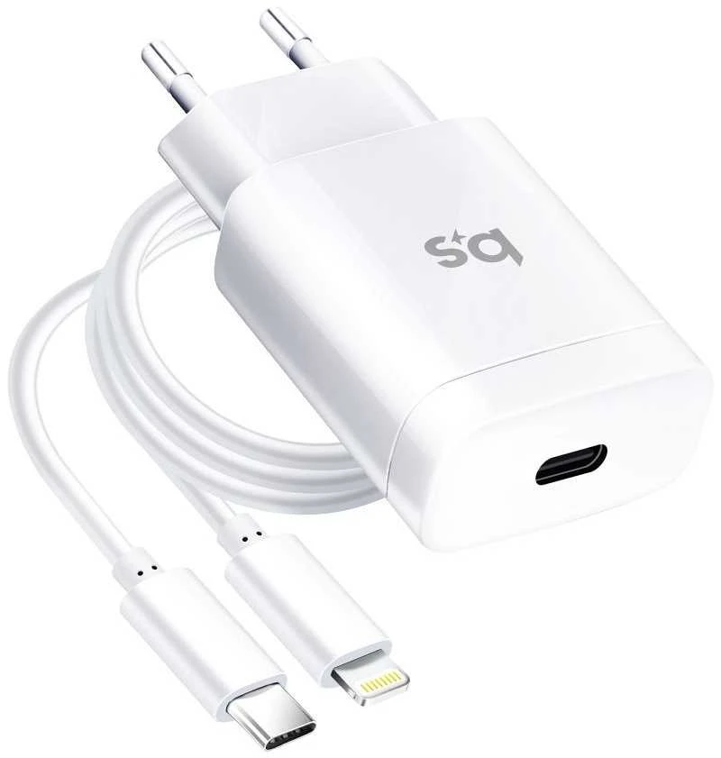BlueStar Telefono įkroviklis Blue Star USB C QC3.0 PD 3A 18W + laidas USB C - Lightning TFK-TC-1099C baltas