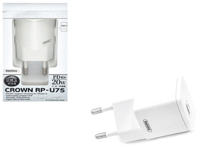 Įkrovimo adapteris buitinis Remax RP-U75 | Type-C | 20W