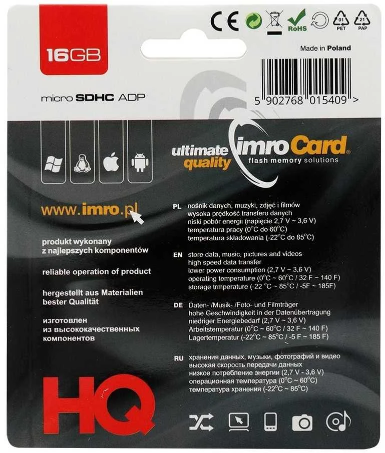 IMRO atminties kortelė Micro SD 16GB su adapteriu SD