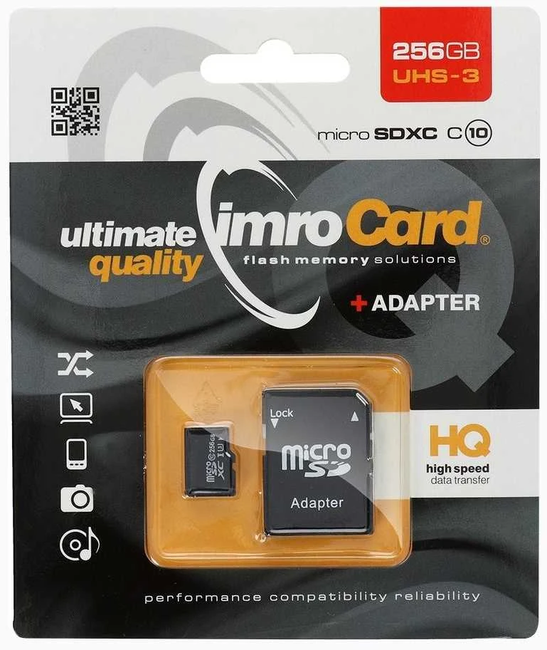 IMRO atminties kortelė Micro SD 256GB 100MB/s class 10 UHS 3 su adapteriu SD