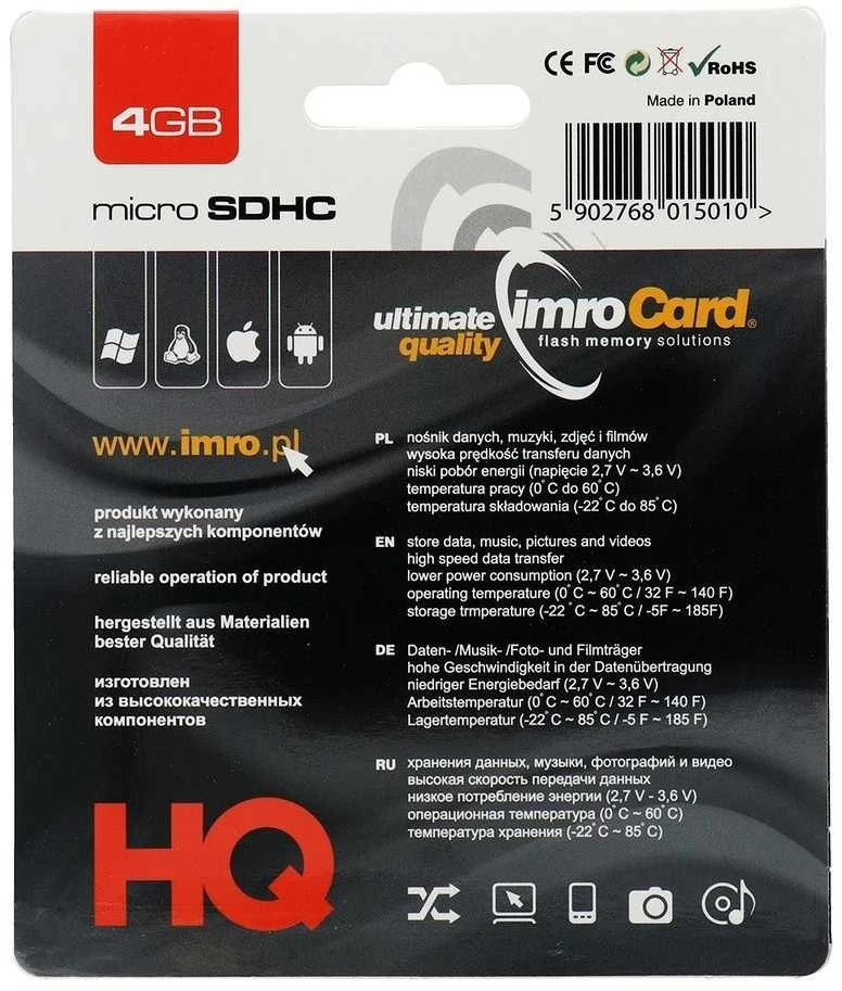 Imro atminties kortelė 4GB Micro SDHC cl. 10 + adapteris