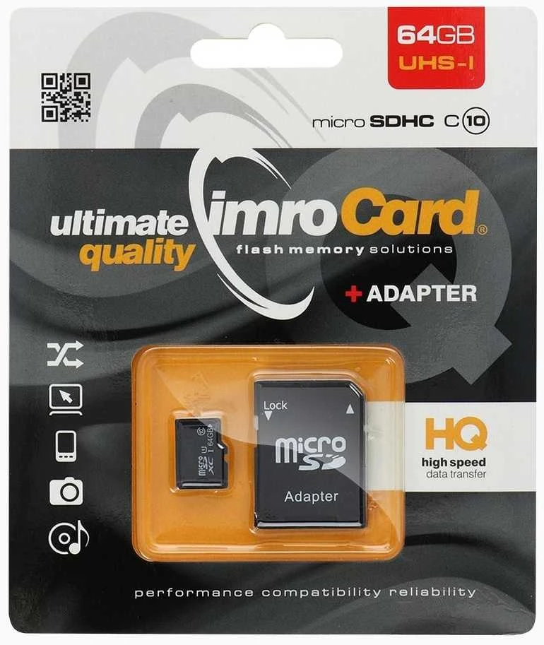 IMRO atminties kortelė Micro SD 64GB 100MB/s class 10 UHS I su adapteriu SD