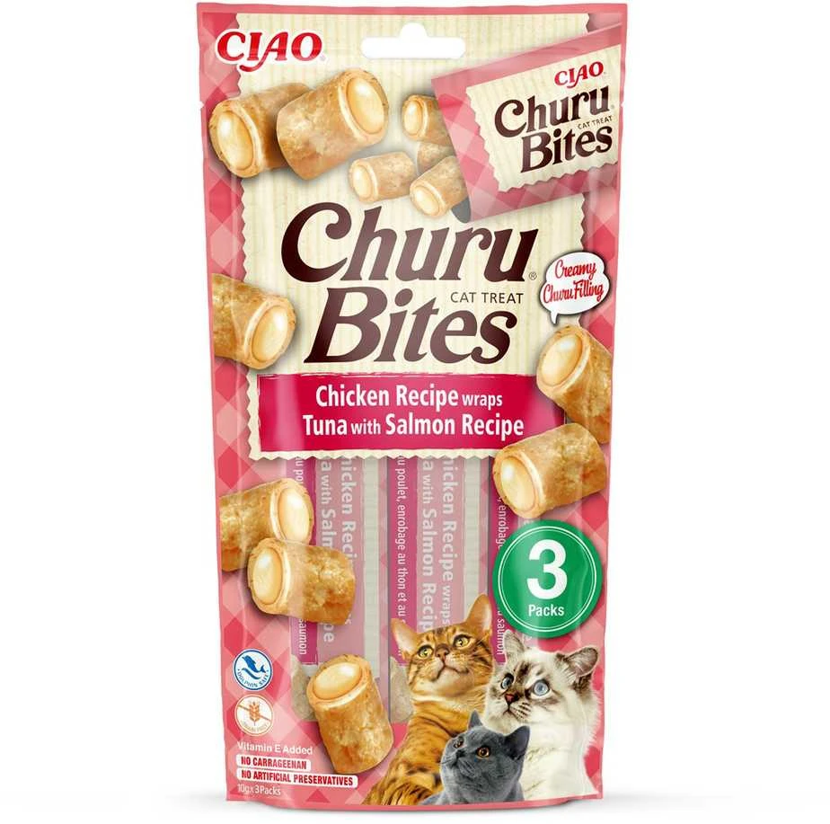 Kačių Skanėstai - INABA Churu Bites Vištiena, Tunas Ir Lašiša 3x10g