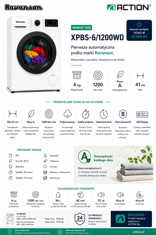 Skalbimo mašina  Ravanson XPBS-6/1200WD automatic washing machine