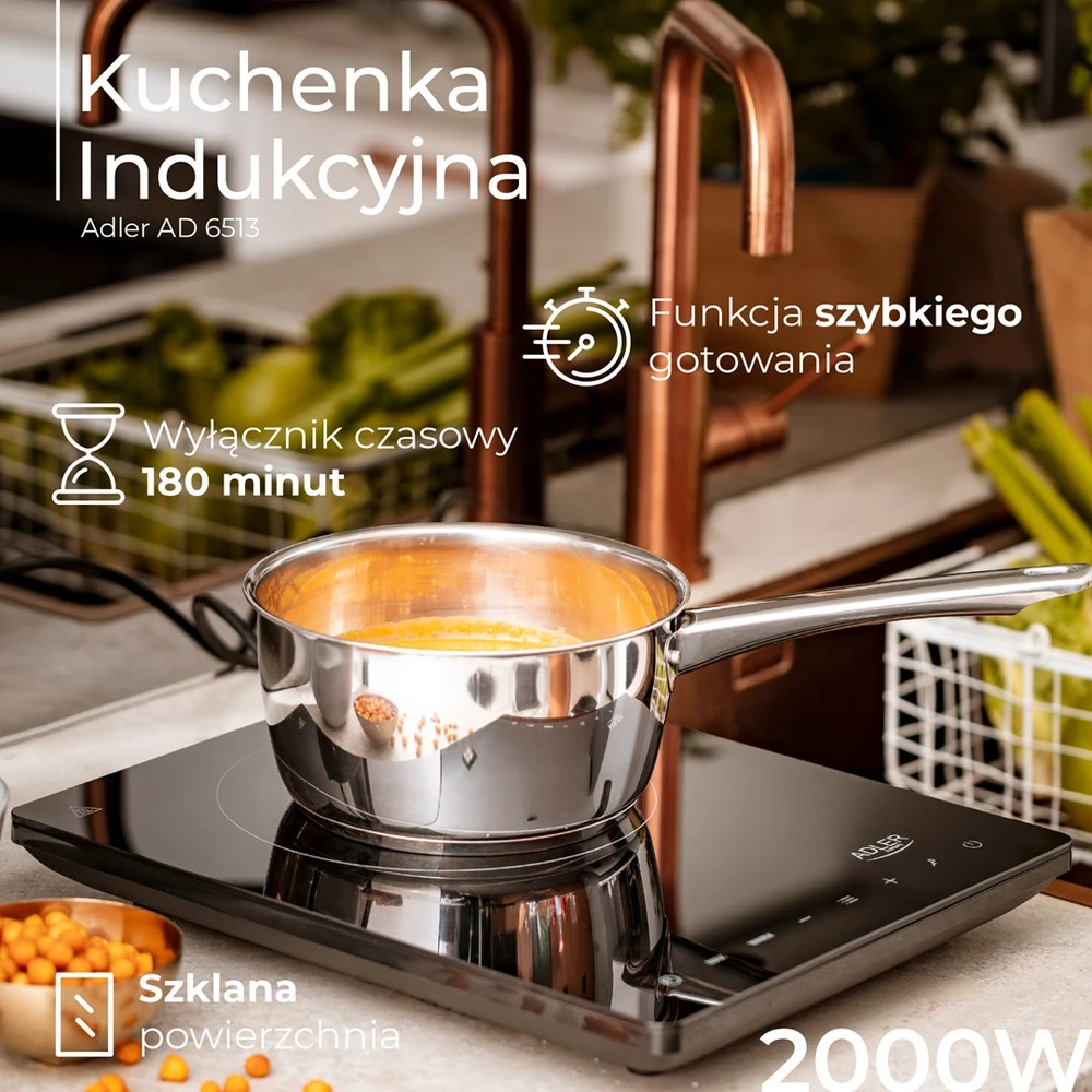 Adler | Hob | AD 6513 | Number of burners/cooking zones 1 | LCD Ekranas | Induction | Juodas