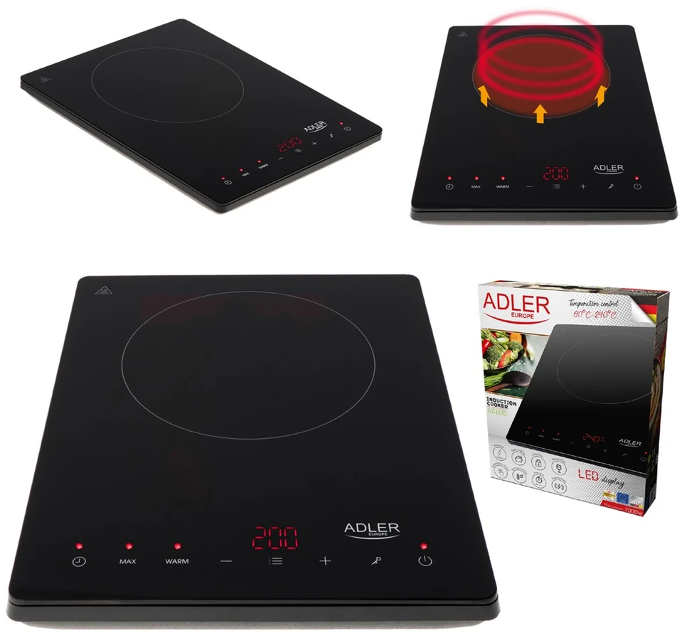 Adler | Hob | AD 6513 | Number of burners/cooking zones 1 | LCD Ekranas | Induction | Juodas