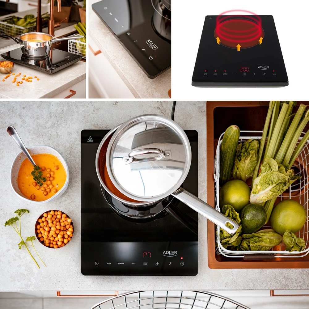 Adler | Hob | AD 6513 | Number of burners/cooking zones 1 | LCD Ekranas | Induction | Juodas