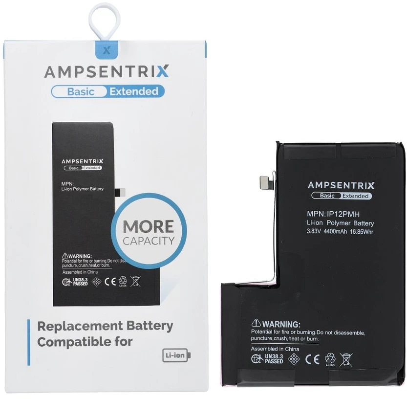 Inne „Oem AmpSentrix Basic“ baterija, skirta „iPhone 12 Pro Max“ (didelės talpos 4400 mAh)