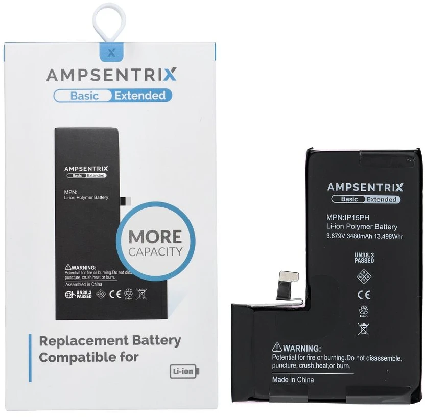 Inne „Oem AmpSentrix Basic“ baterija, skirta „iPhone 15 PRO“ (didelės talpos 3480 mAh)