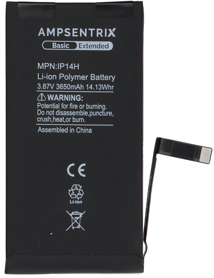 Inne „Oem AmpSentrix Basic“ baterija, skirta „iPhone 14“ (didelės talpos 3650 mAh)