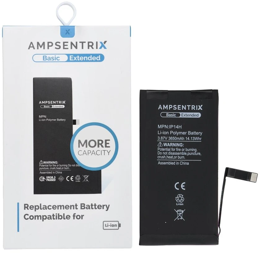 Inne „Oem AmpSentrix Basic“ baterija, skirta „iPhone 14“ (didelės talpos 3650 mAh)
