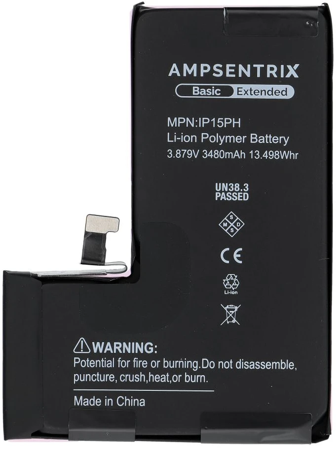 Inne „Oem AmpSentrix Basic“ baterija, skirta „iPhone 15 PRO“ (didelės talpos 3480 mAh)