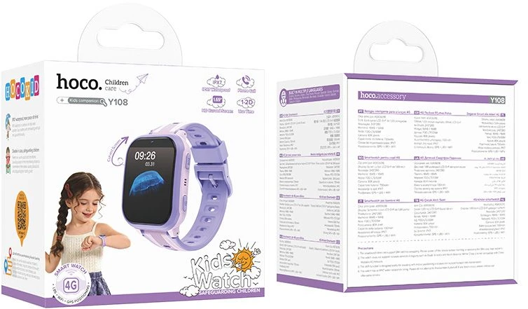 Išmanusis laikrodis for kids 1,69" 4G GPS with call function Hoco Y108 violetinė