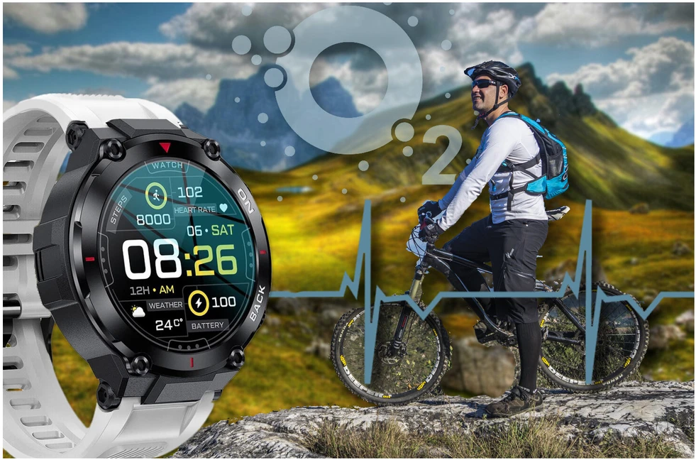 Išmanusis laikrodis Gravity GT8-6, Juodos spalvos korpusas su baltos spalvos dirželiu