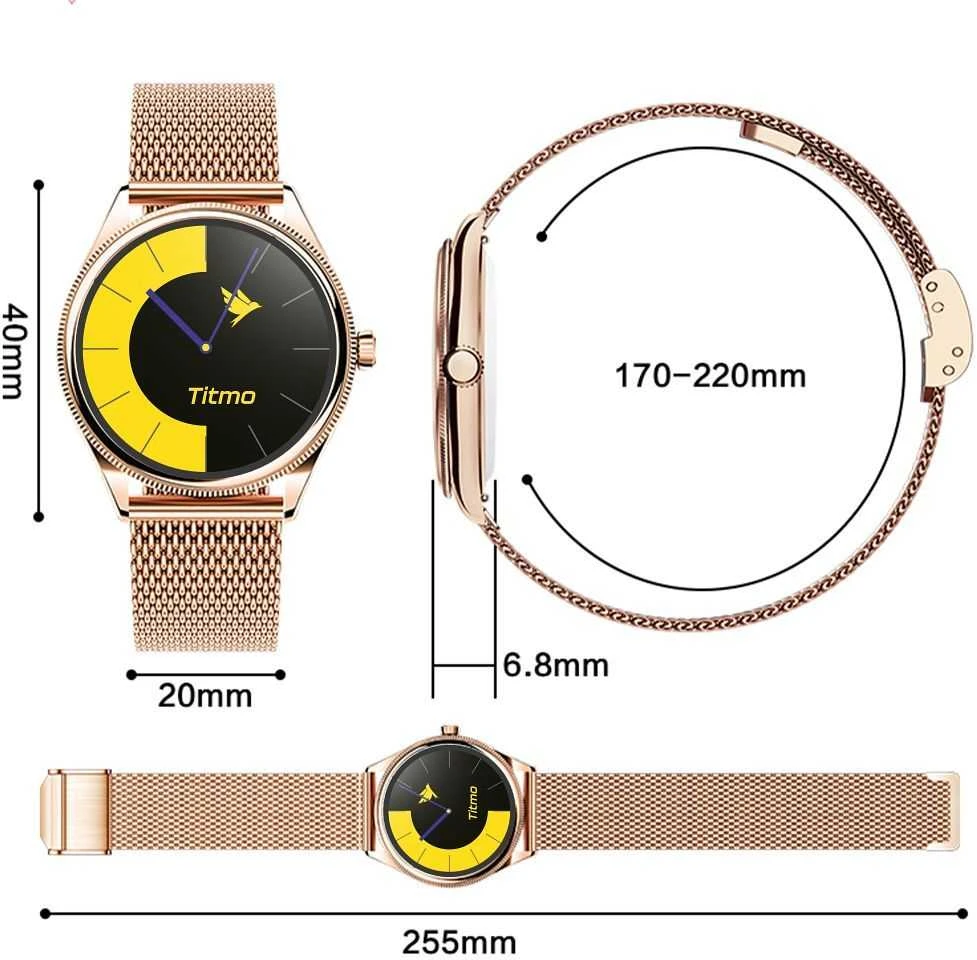Išmanusis laikrodis TITMO O-170 (AMOLED, bluetooth call, stainless steal auksinis mesh strap) auksinis