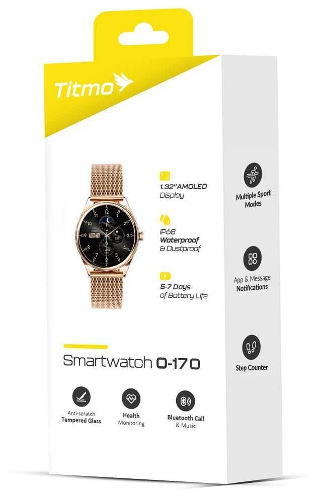 Išmanusis laikrodis TITMO O-170 (AMOLED, bluetooth call, stainless steal auksinis mesh strap) auksinis
