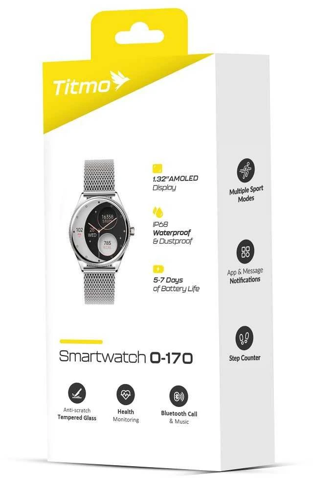 Išmanusis laikrodis TITMO O-170 (AMOLED, bluetooth call, stainless steal sidabrinis mesh strap) sidabrinis