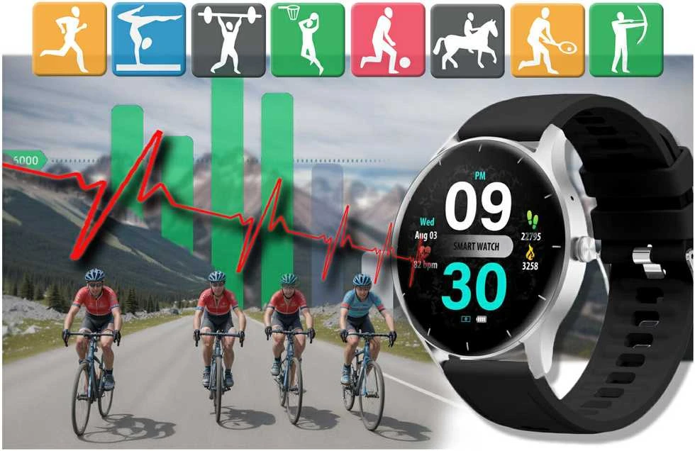 Išmanusis laikrodis Gravity GT2-6, Sidabro spalvos korpusas su juodos spalvos dirželiu
