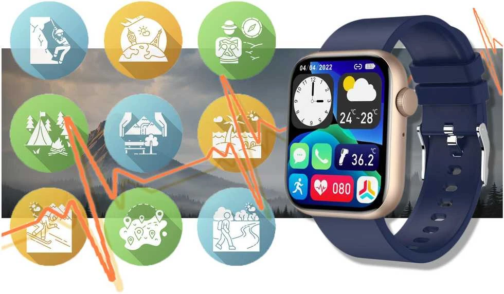 Išmanusis laikrodis Gravity GT3-4, Rožinio aukso spalvos korpusas su mėlynos spalvos dirželiu
