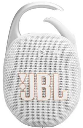 JBL Clip 5 nešiojama kolonėlė, Baltos spalvos