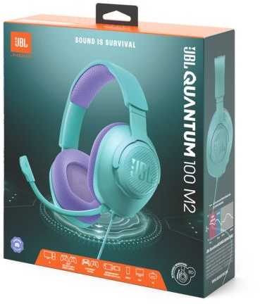 JBL Quantum 100M2 laidinės žaidimų ausinės su mikrofonu, Violetinės ir elektrinės spalvos