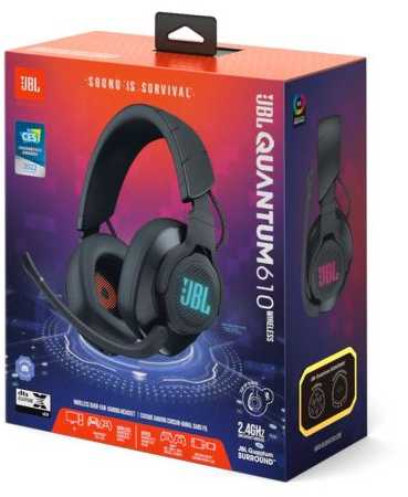 JBL Quantum 610 belaidės žaidimų ausinės, Juodos spalvos