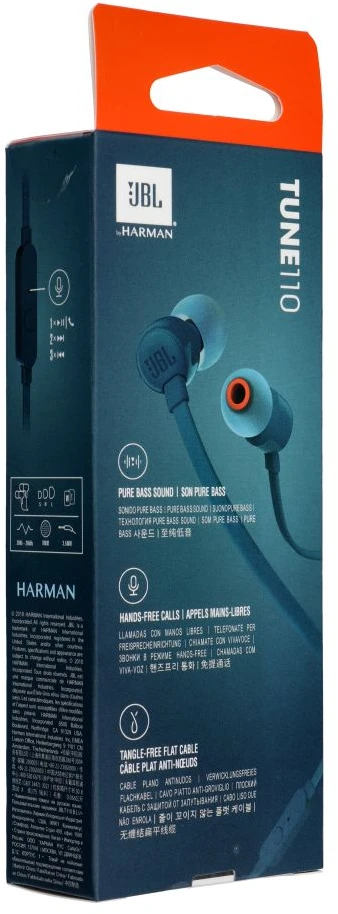 Ausinės JBL TUNE T110 Pure Bass Sound mėlynos